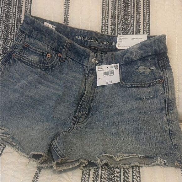 American Eagle Outfitters Women's Light Blue Ripped Jean Shorts A - Picture 4 of 8